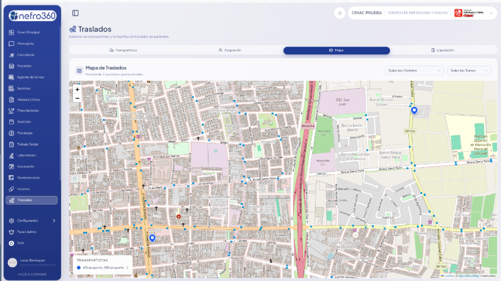 Mapa interactivo de traslados NefroCloud